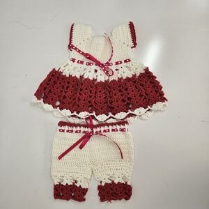 Handmade‎ Crochet Baby 0-3 Month 2 Piece Set Outfit  Floral Sunny Artsy White